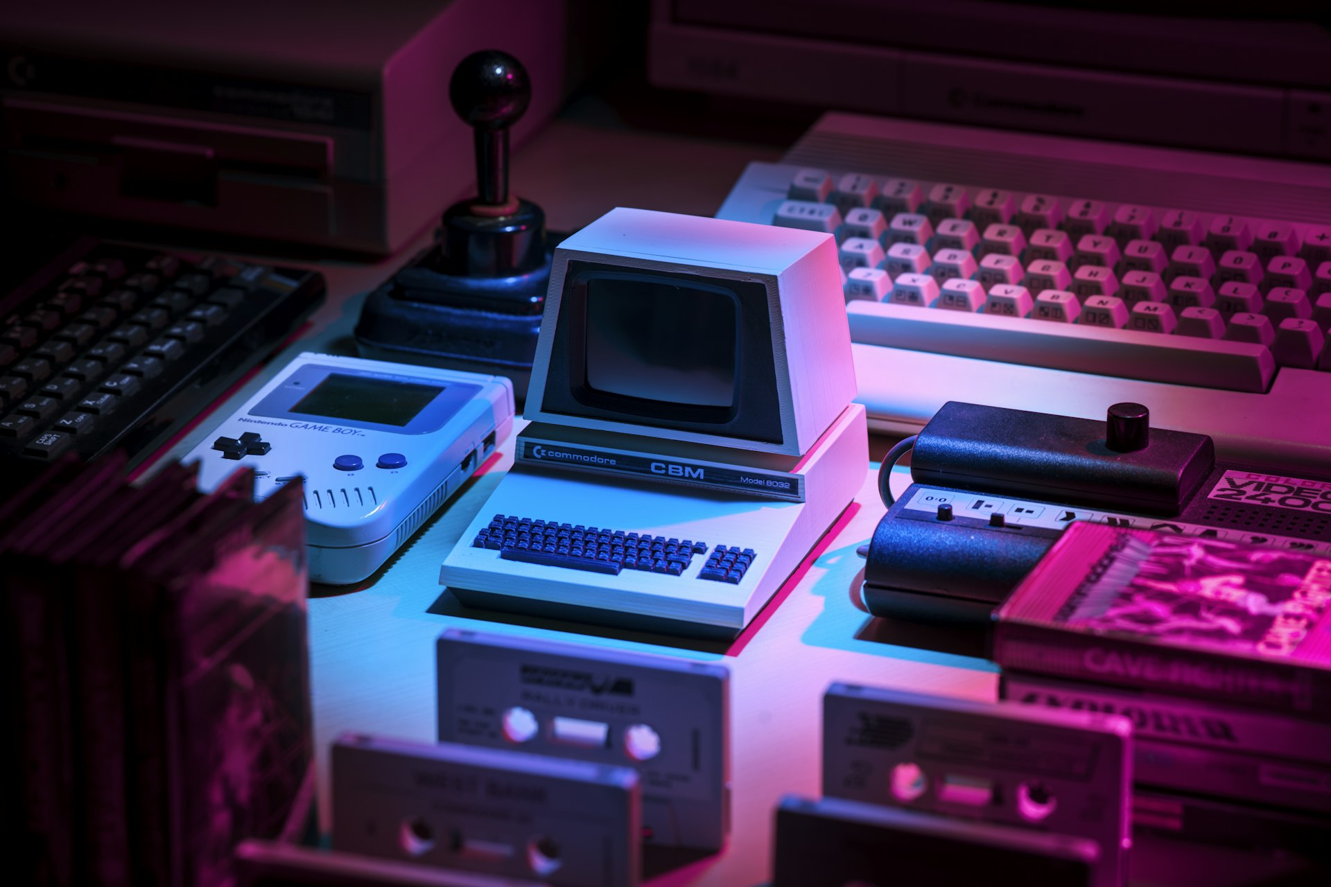Retro gaming setup with warm lighting